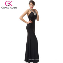 Grace Karin Sleeveless V-Neck Long Black Sequins Stretch Vestidos de noite CL6157